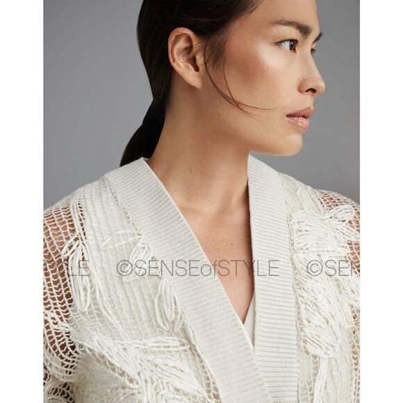 Brunello Cucinelli Women's Cardigan White Top Handmade Floral Size M - Picture 6 of 10